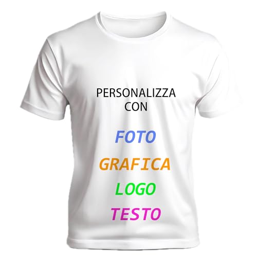 T-Shirt Bianca Personalizzabile Uomo Donna - Stampa Foto, Logo e Testo - Ideale Regalo Personalizzato, Addio al Celibato e Addio al Nubilato, Team Building (IT, Testo, 3XL, Regular, Regular, Donna)
